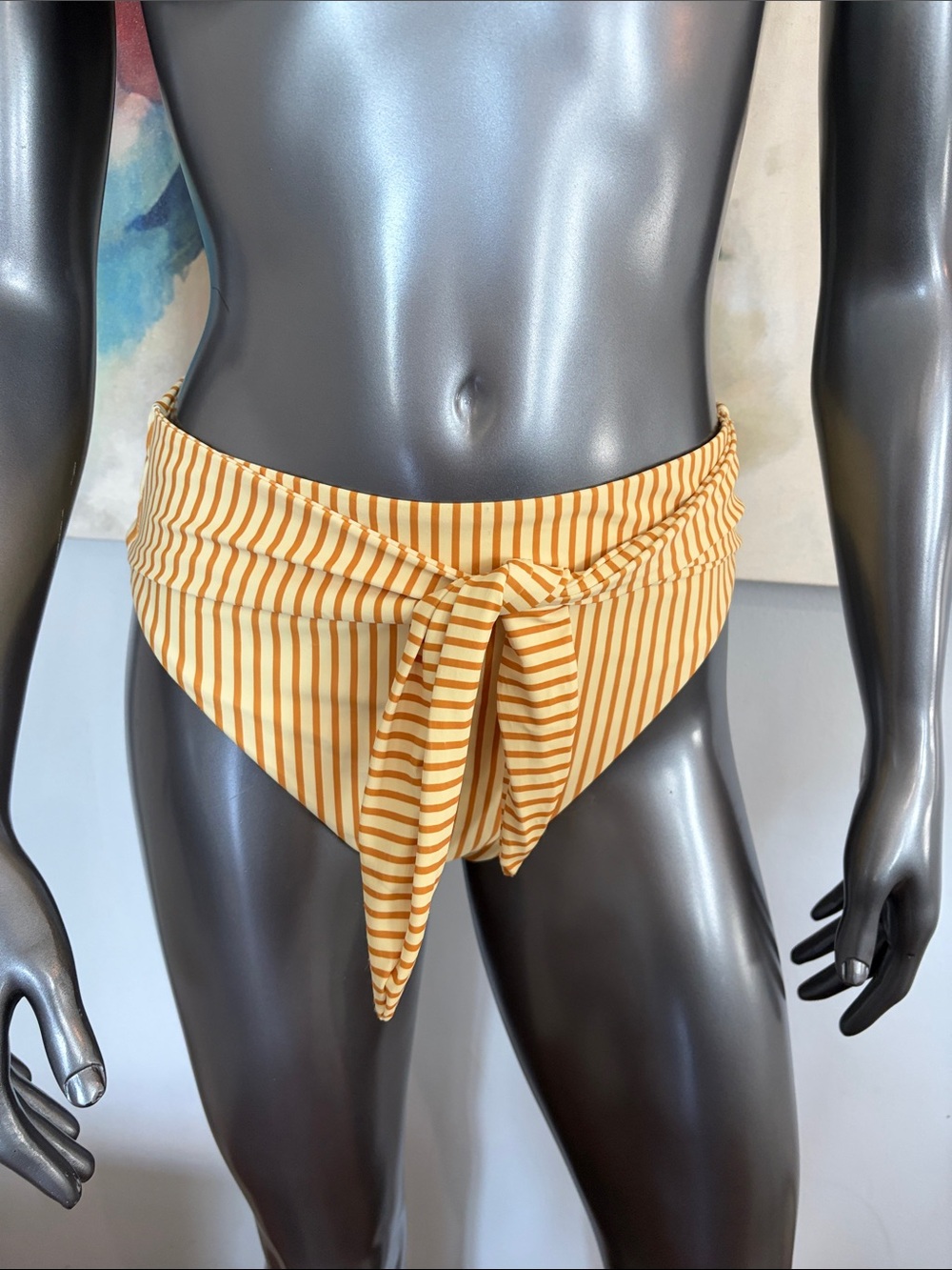 NWOT Striped Tie-Front Bikini Bottom in Yellow & Tan